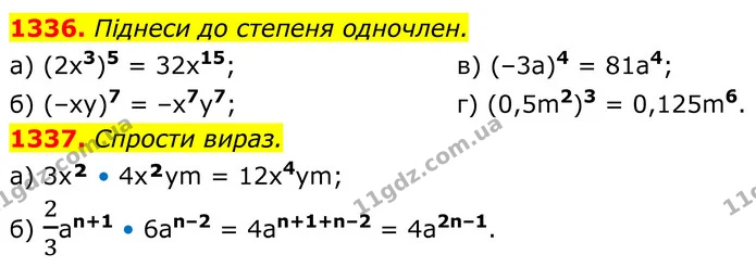 1336. Піднеси до степеня одночлен. — ГДЗ Алгебра 7 клас Бевз