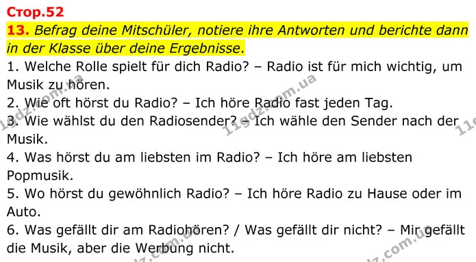 13. Befrag deine Mitschüler, notiere ihre Antworten und berichte dann in der Klasse über deine Ergebnisse. — ГДЗ робочий зошит Німецька мова 8 клас Басай