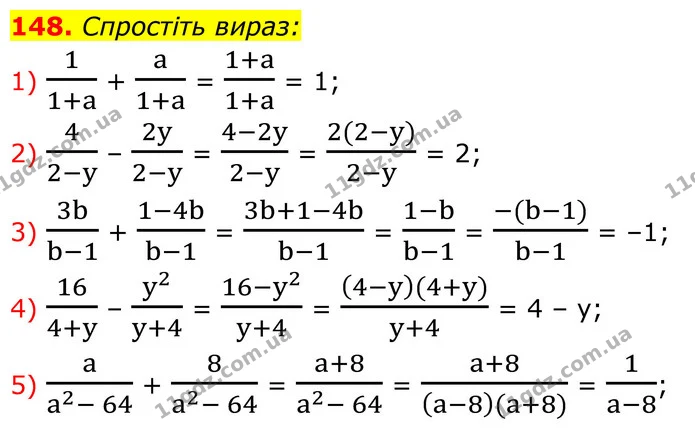 148. Спростіть вираз: — ГДЗ Алгебра 8 клас Тарасенкова