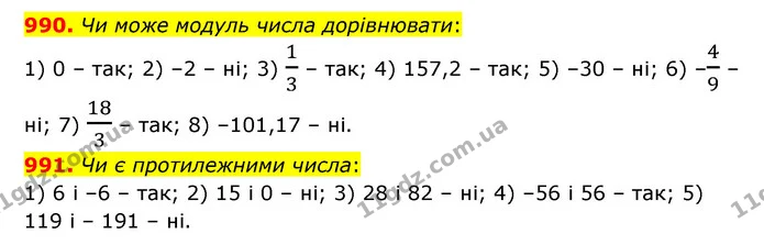 990. Чи може модуль числа дорівнювати: — ГДЗ Математика 6 клас Тарасенкова 2023 1-2 ч.