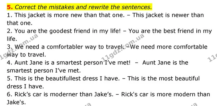 5. Correct the mistakes and rewrite the sentences. — ГДЗ Зошит з Граматики Англійська мова 6 клас Карпюк