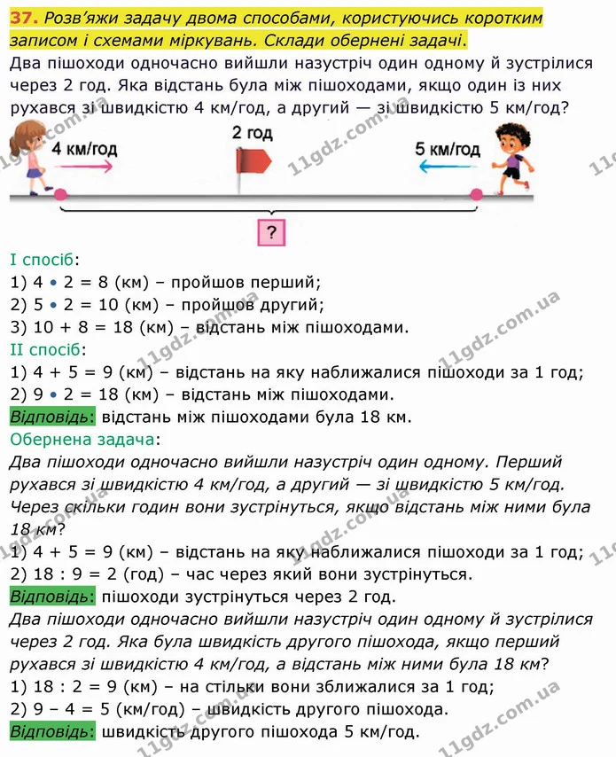 37. Розв’яжи задачу двома способами, користуючись коротким записом і схемами міркувань. Склади обернені задачі. — ГДЗ Математика 4 клас Лишенко 1-2 ч.
