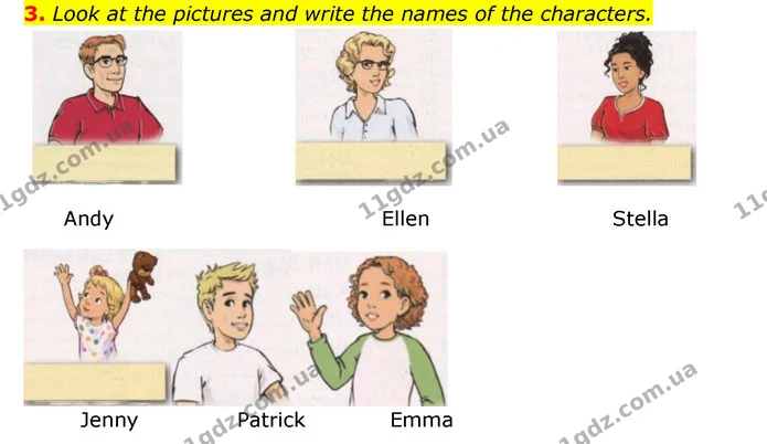 3. Look at the pictures and write the names of the characters. — ГДЗ Робочий зошит Англійська мова 6 клас Карпюк