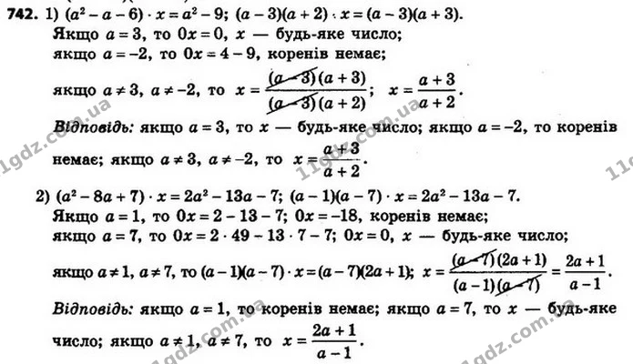 742. Для кожного значення a розв’яжіть рівняння: — ГДЗ Алгебра 8 клас Мерзляк, Полонський 2021