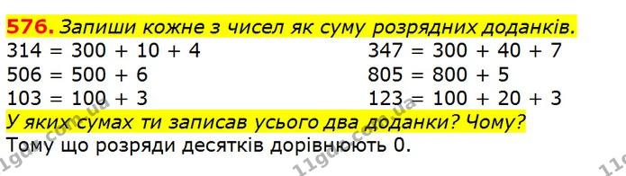 576. Запиши кожне з чисел як суму розрядних доданків. — ГДЗ Математика 3 клас Листопад 1-2 ч.