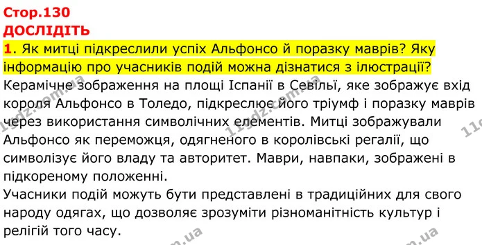 1. Як митці підкреслили успіх Альфонсо й поразку маврів? Яку інформацію про учасників подій можна дізнатися з ілюстрації? — ГДЗ Всесвітня історія 7 клас Пометун 2024