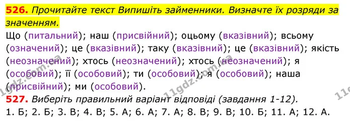 526. Прочитайте текст Випишіть займенники. Визначте їх розряди за — ГДЗ Відповіді Українська мова 6 клас Єрмоленко