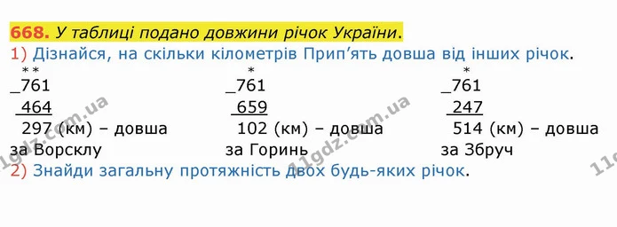 668. У таблиці подано довжини річок України. — ГДЗ Математика 4 клас Заїка