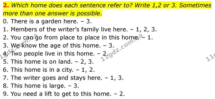 2. Which home does each sentence refer to? Write 1,2 or 3. Sometimes more than one answer is possible. — ГДЗ робочий зошит Англійська мова 7 клас Prepare