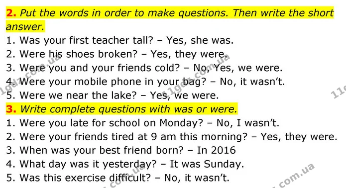 2. Put the words in order to make questions. Then write the short answer. — ГДЗ Англійська мова 6 клас Коста (Prepare 6)