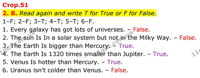 2. B. Read again and write T for True or F for False. — ГДЗ Англійська мова 6 клас Мітчелл