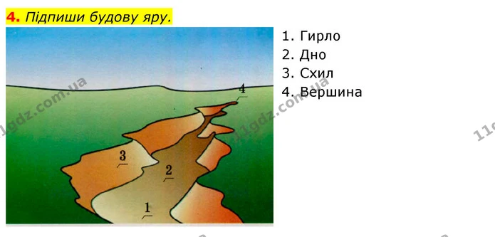 4. Підпиши будову яру. — ГДЗ Робочий зошит Я досліджую світ 4 клас Гільберг
