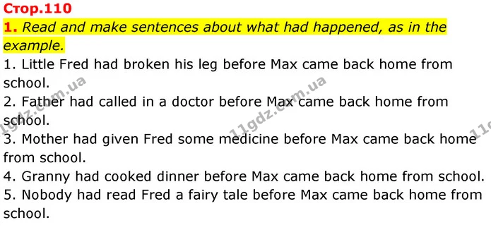 1. Read and make sentences about what had happened, as in the example. — ГДЗ Англійська мова 7 клас Карпюк