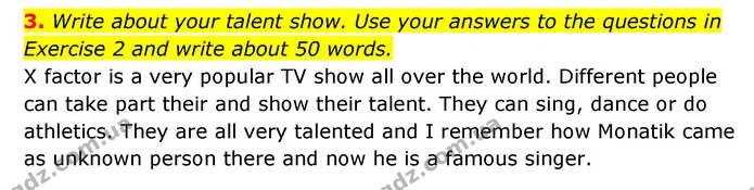 3. Write about your talent show. Use your answers to the questions in Exercise 2 and write about 50 words. — ГДЗ робочий зошит Англійська мова 6 клас Prepare