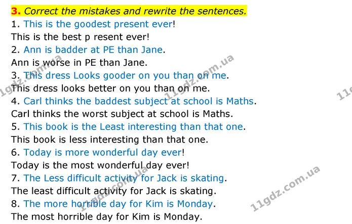 3. Correct the mistakes and rewrite the sentences. — ГДЗ Зошит з граматики Англійська мова 5 клас Карпюк 2022