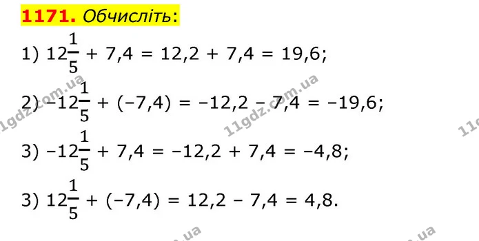 1171. Обчисліть: — ГДЗ Математика 6 клас Тарасенкова 2023 1-2 ч.