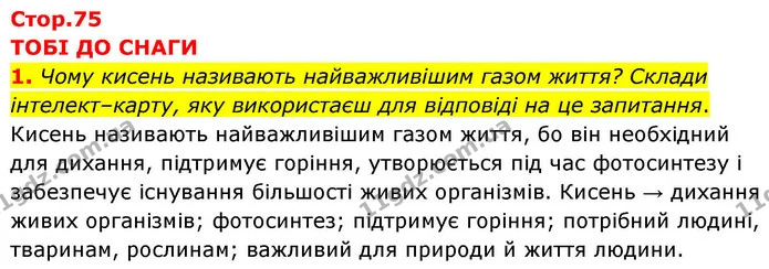 1. Чому кисень називають найважливішим газом життя? Склади інтелект–карту, яку використаєш для відповіді на це запитання. — ГДЗ Хімія 8 клас Ярошенко