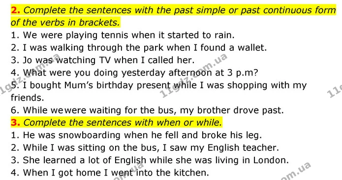 2. Complete the sentences with the past simple or past continuous form of the verbs in brackets. — ГДЗ робочий зошит Англійська мова 6 клас Prepare