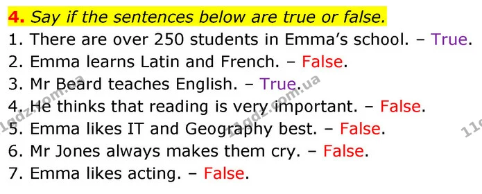 4. Say if the sentences below are true or false. — ГДЗ Англійська мова 6 клас Карпюк 2023