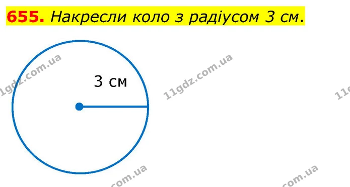 655. Накресли коло з радіусом 3 см. — ГДЗ Математика 3 клас Листопад 1-2 ч.