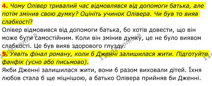 4. Чому Олівер тривалий час відмовлявся від допомоги батька, але потім змінив свою думку? Оцініть учинок Олівера. Чи був то вияв — ГДЗ Зарубіжна література 8 клас Ніколенко