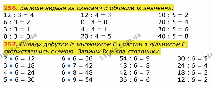 256. Запиши вирази за схемами й обчисли їх значення. — ГДЗ Математика 3 клас Листопад 1-2 ч.