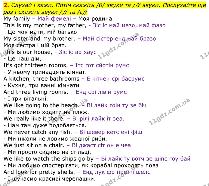 2. Слухай і кажи. Потім скажіть /θ/ звуки та // звуки. Послухайте ще раз і скажіть звуки // та /t/ — ГДЗ Англійська мова 3 клас Мітчелл