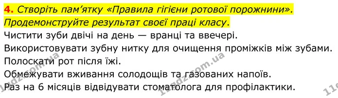 4. Створіть пам’ятку «Правила гігієни ротової порожнини». Продемонструйте результат своєї праці класу. — ГДЗ Робочий зошит Біологія 8 клас Кулініч
