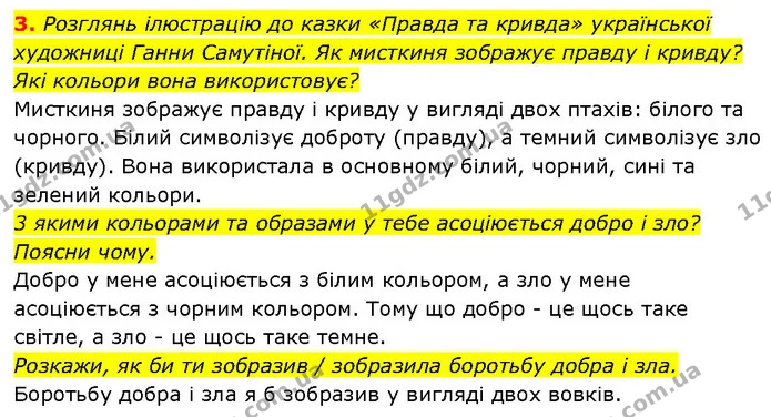 3. Розглянь ілюстрацію до казки «Правда та кривда» української художниці Ганни Самутіної. Як мисткиня зображує правду і кривду? Які — ГДЗ Етика 6 клас Давидюк