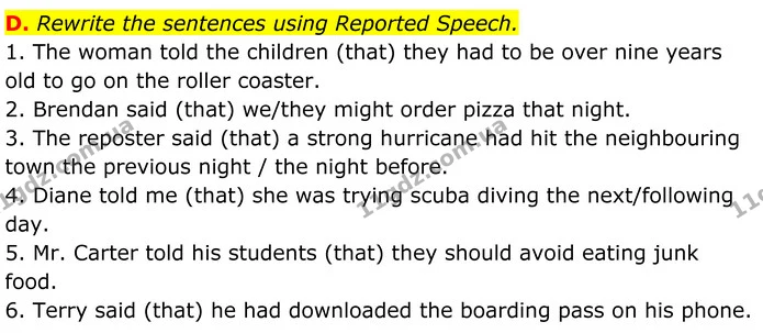D. Rewrite the sentences using Reported Speech. — ГДЗ граматика Англійська мова 7 клас Мітчелл