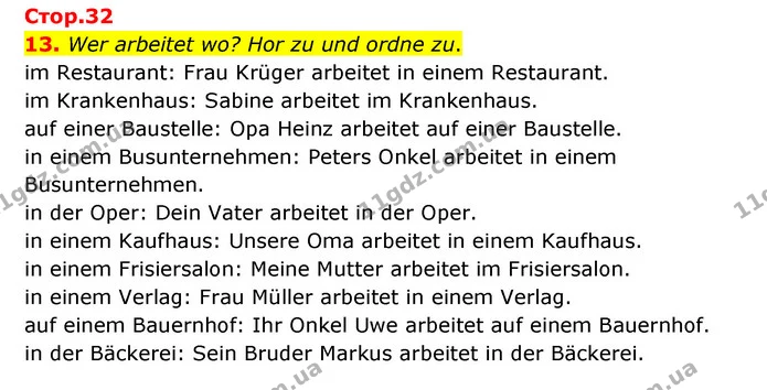 13. Wer arbeitet wo? Hor zu und ordne zu. — ГДЗ Німецька мова 6 клас Басай (2023)
