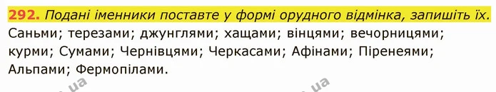 292. Подані іменники поставте у формі орудного відмінка, запишіть їх. — ГДЗ Українська мова 6 клас Глазова