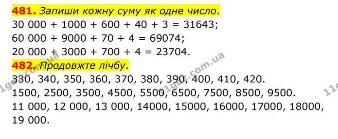 481. Запиши кожну суму як одне число. — ГДЗ Математика 4 клас Бевз 1 та 2 частини