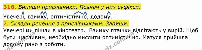 316. Випиши прислівники. Познач у них суфікси. — ГДЗ Українська мова та читання 4 клас Кравцова