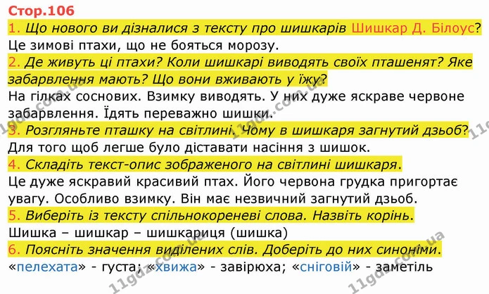 1. Що нового ви дізналися з тексту про шишкарів Шишкар Д. Білоус? — ГДЗ Українська мова та читання 4 клас Богданець-Білоскаленко
