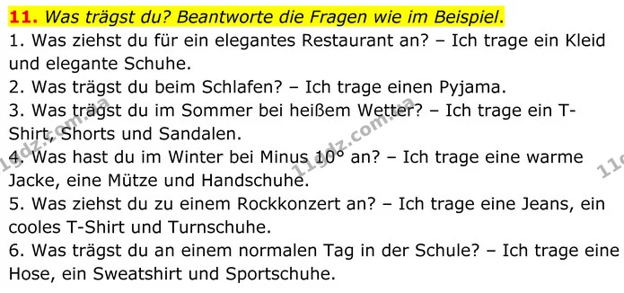 11. Was trägst du? Beantworte die Fragen wie im Beispiel. — ГДЗ робочий зошит Німецька мова 8 клас Басай
