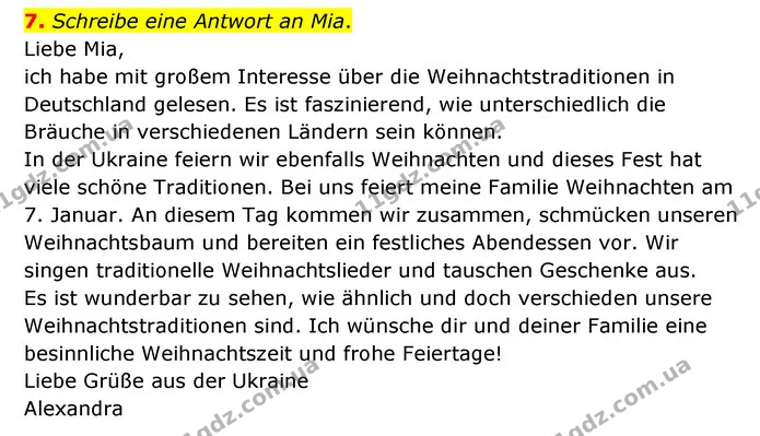 7. Schreibe eine Antwort an Mia. — ГДЗ Німецька мова 6 клас Сотникова 2 рік (2023)