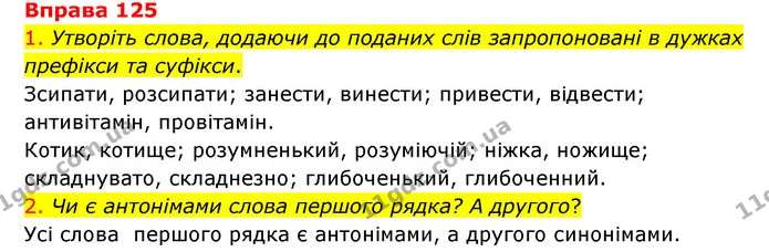 125 — ГДЗ Українська мова 6 клас Літвінова