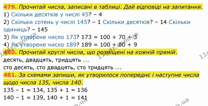479. Прочитай числа, записані в таблиці. Дай відповіді на запитання. — ГДЗ Математика 3 клас Листопад 1-2 ч.