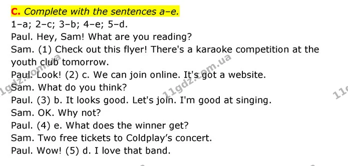 C. Complete with the sentences a–e. — ГДЗ Робочий зошит Англійська мова 6 клас Мітчелл