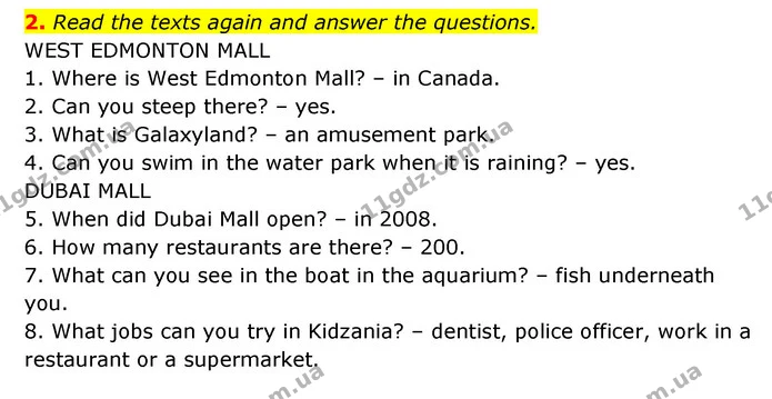 2. Read the texts again and answer the questions. — ГДЗ робочий зошит Англійська мова 6 клас Prepare
