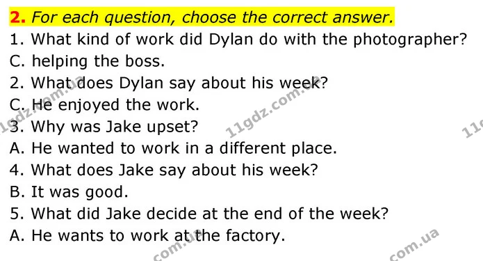 2. For each question, choose the correct answer. — ГДЗ робочий зошит Англійська мова 6 клас Prepare