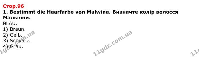 1. Bestimmt die Haarfarbe von Malwina. Визначте колір волосся Мальвіни. — ГДЗ Німецька мова 1 клас Сотникова