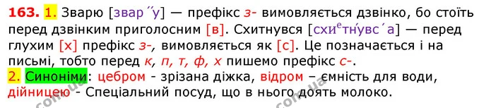 163. 1. Зварю [звар´у́] — префікс з- вимовляється дзвінко, бо стоїть перед дзвінким приголосним [в]. Схитнувся [схиетну́вс´а] — перед — ГДЗ Українська мова 5 клас Єрмоленко 2018