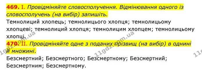 469. І. Провідміняйте словосполучення. Відмінювання одного із словосполучень (на вибір) запишіть. — ГДЗ Українська мова 6 клас Заболотний 2023