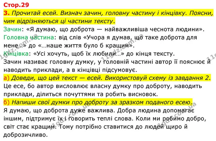 3. Прочитай есей. Визнач зачин, головну частину і кінцівку. Поясни, чим відрізняються ці частини тексту. — ГДЗ Українська мова та читання 4 клас Большакова