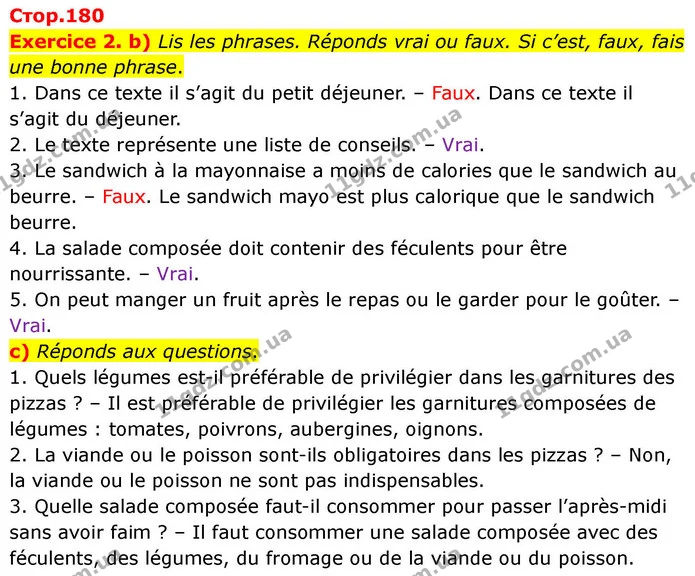 Exercice 2. b) Lis les phrases. Réponds vrai ou faux. Si c’est, faux, fais une bonne phrase. — ГДЗ Французька мова 7 клас Чумак