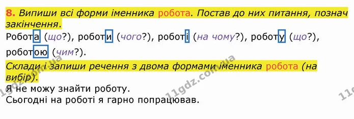 8. Випиши всі форми іменника робота. Постав до них питання, познач закінчення. — ГДЗ Українська мова 4 клас Вашуленко 2021 (1 частина)