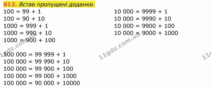 612. Встав пропущені доданки. — ГДЗ Математика 4 клас Заїка