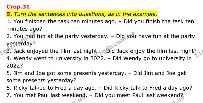 5. Turn the sentences into questions, as in the example. — ГДЗ Зошит з Граматики Англійська мова 6 клас Карпюк